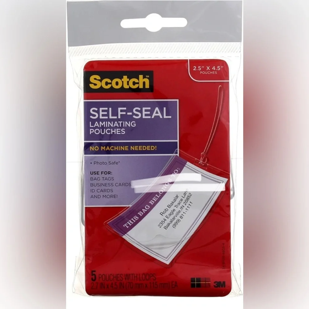 Scotch Bag Tags LS853-5G, Self Laminating Luggage Tags With Loops, 2 Packs of 5